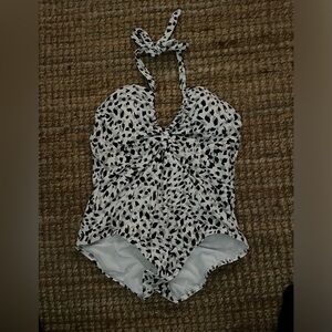 Freshwater Black and White Halter Swimsuit XXL